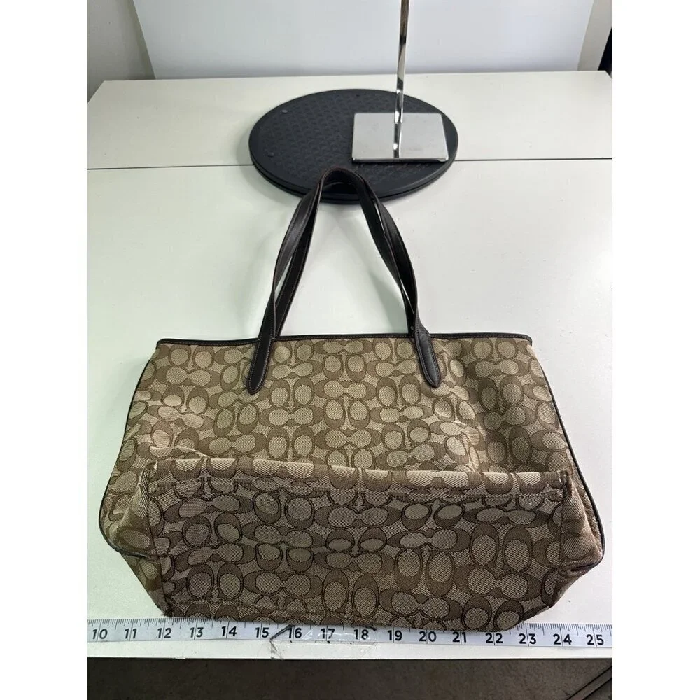 COACH TAYLOR PURSE Khaki & brown Signature C Jacquard Shoulder Tote Bag 37229